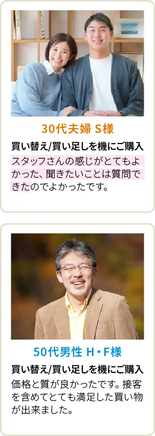 30代夫婦 S様、50代男性 H・F様